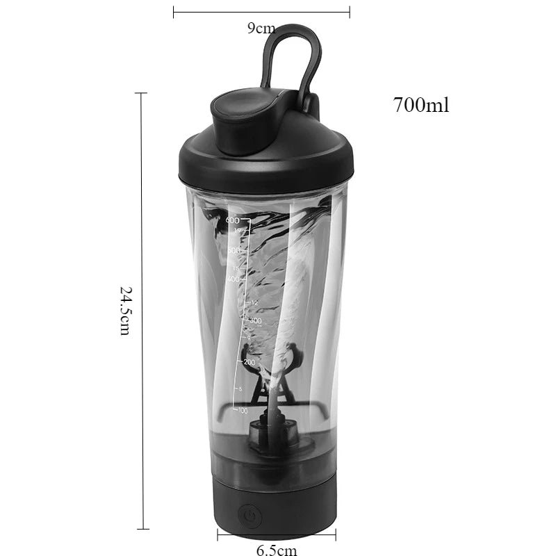 Showlu Electric Protein Shaker Cup with USB rechargeable portable blender, featuring sleek design and blending blades inside.