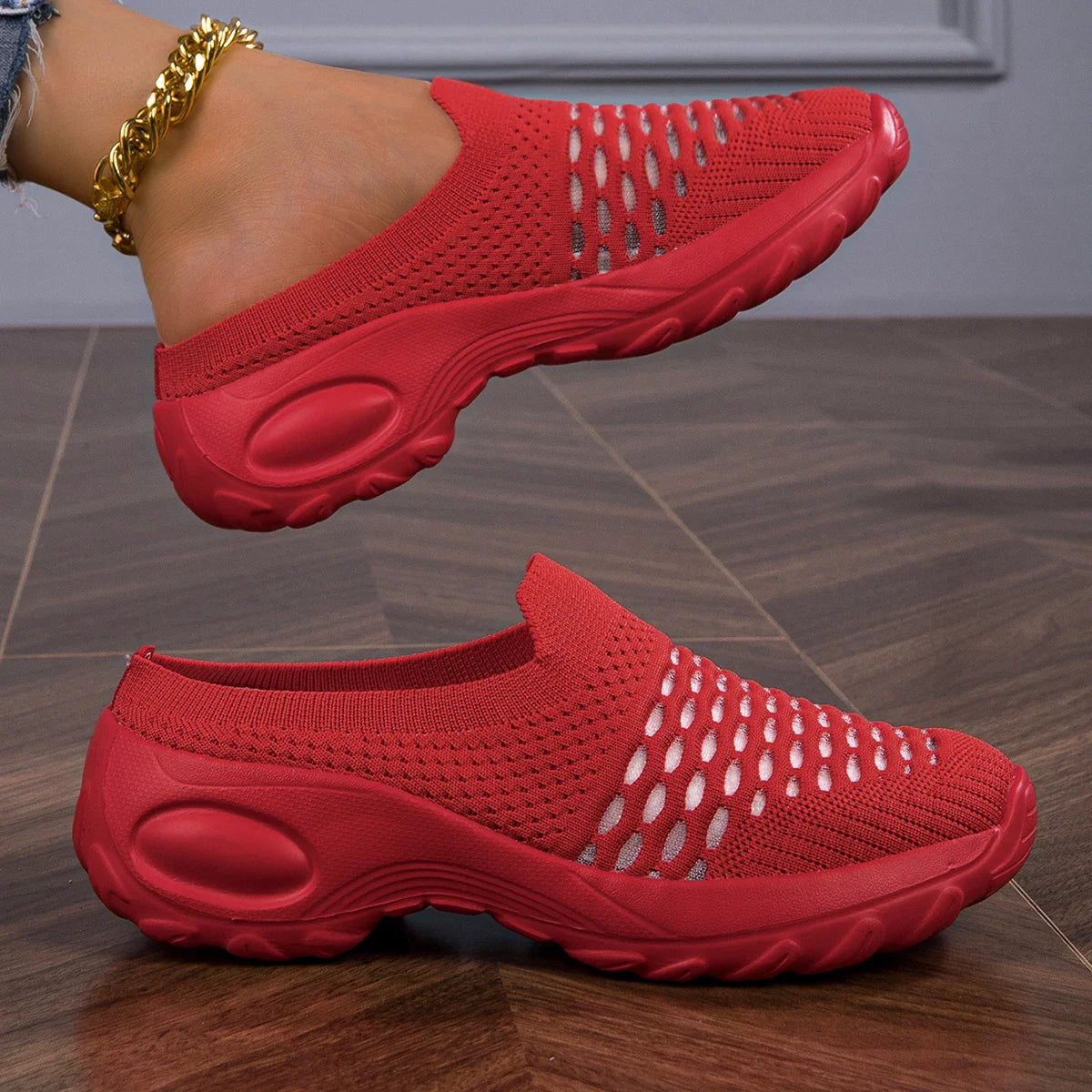 Women's SHOWLU FASHION STORE mesh slip-on sneakers with breathable lightweight design and casual flat style.