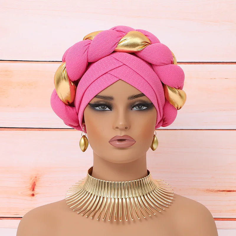 Big Braid Women's Turban Cap Elastic African Head Wraps Bonnet Lady Party Headpiece