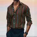 Men's striped casual shirt by Showlu Fashion Store, long sleeve, lapel, button-up, soft and comfortable material, stylish plus size.