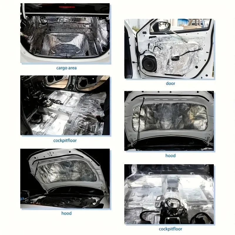 Self-adhesive aluminum foil insulation roll with soundproof and heatproof features, designed for RV vehicle noise and heat reduction.