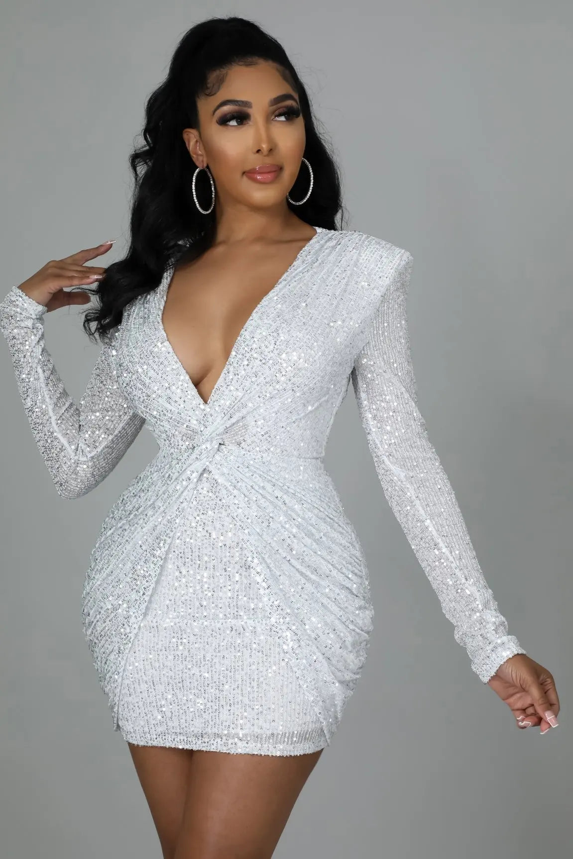 Elegant Party Dresses for Women 2023 Sequin V-neck Pleated Slim Sexy Dress