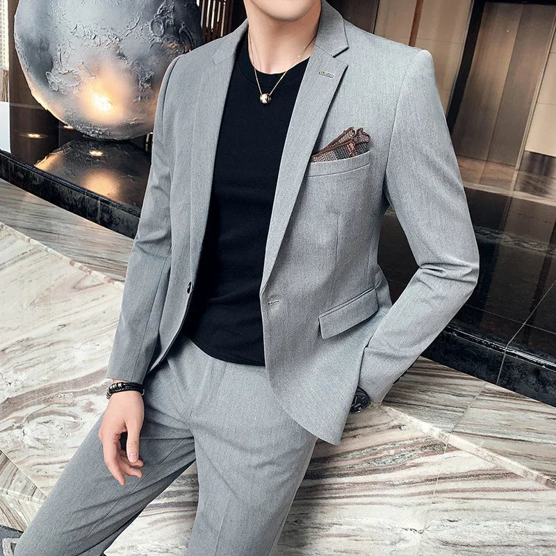 ( Blazer + Pants ) High-end Brand Formal Business Plaid Mens Suit Groom Wedding Dress Solid Color Stage Performance Tuxedo S-7XL SHOWLU FASHION STORE