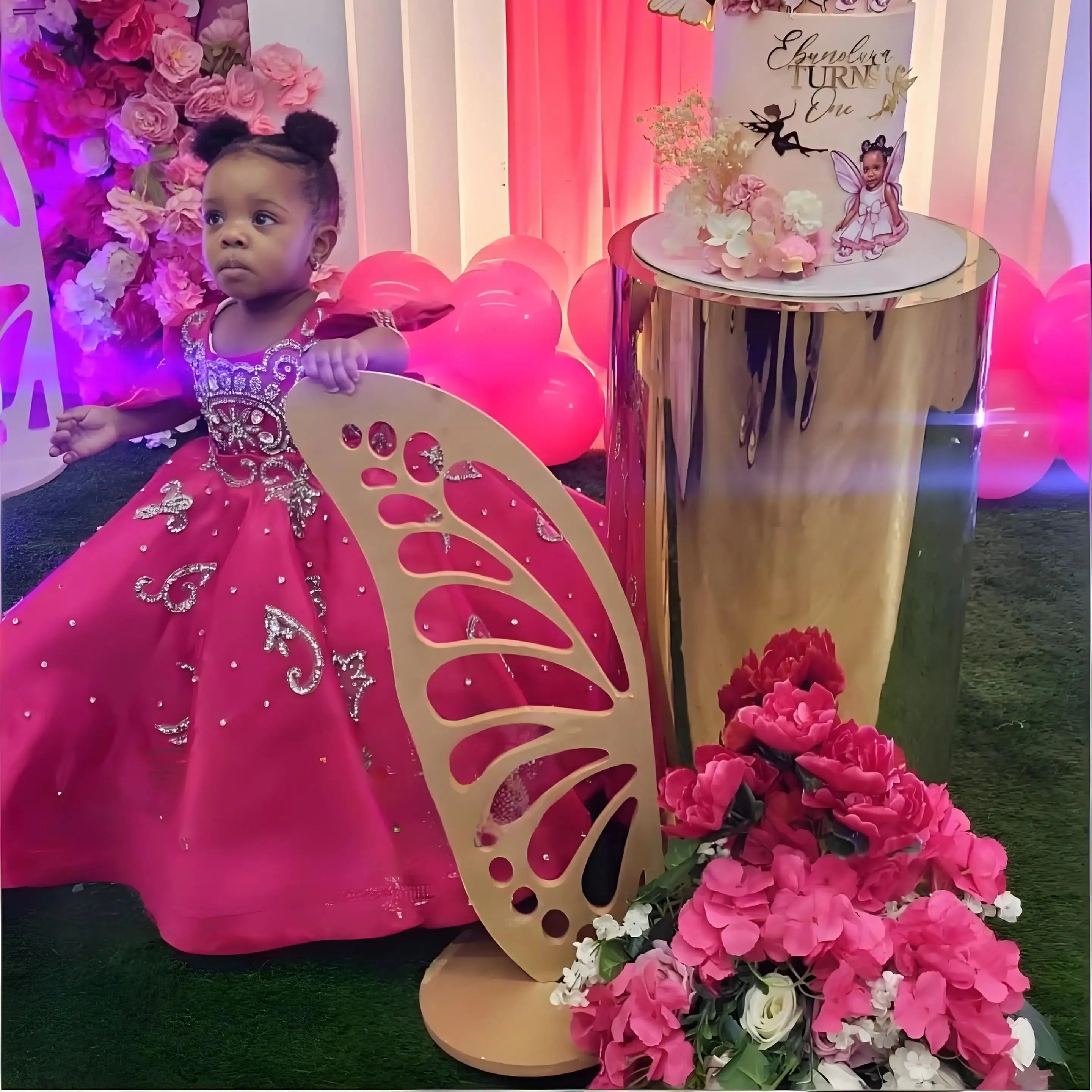 Hot Pink Girl's Birthday Party Dresses Customized Beading Ballgown Flower Girl Dress for wedding Princess Baby Kids Pageant Gown