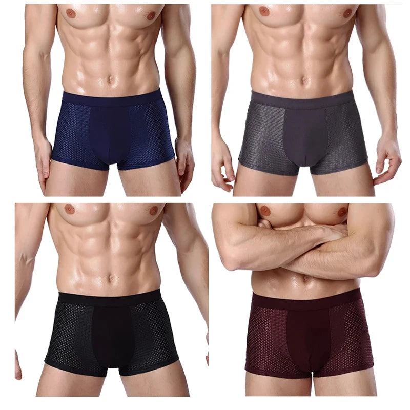Men's bamboo fiber boxer shorts in a 4-pack, breathable plus size underwear with comfortable fit and soft fabric from Showlu Fashion.