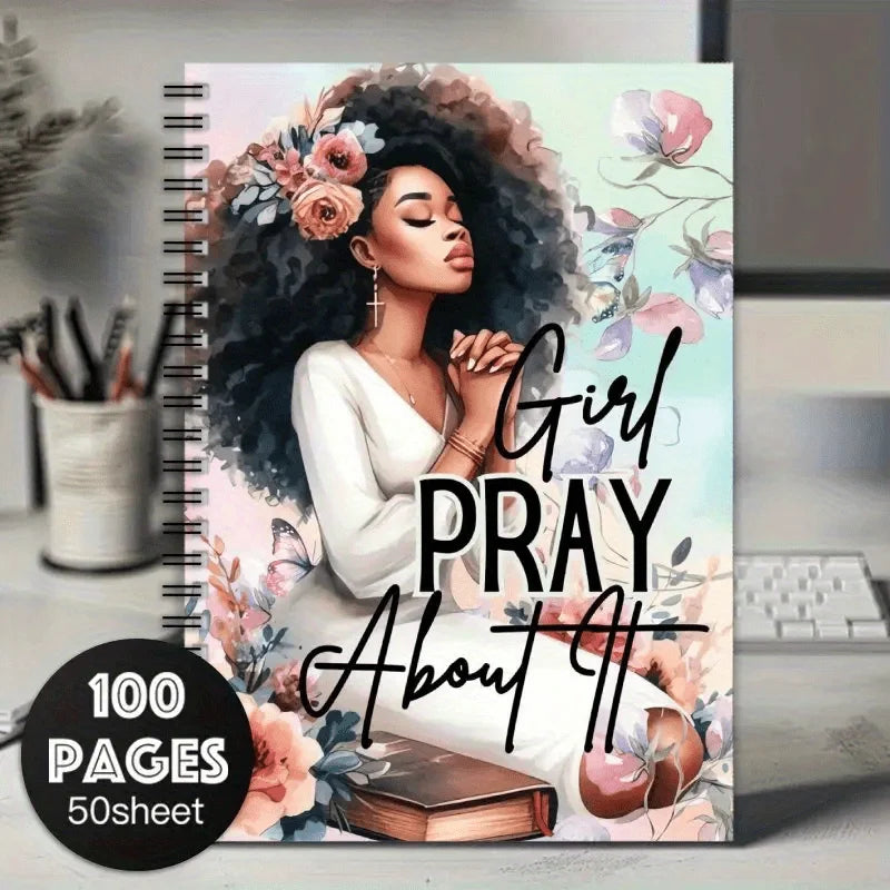 Showlu Christian daily prayer spiral notebook with personalized Bible diary cover, featuring religious symbols and elegant design.