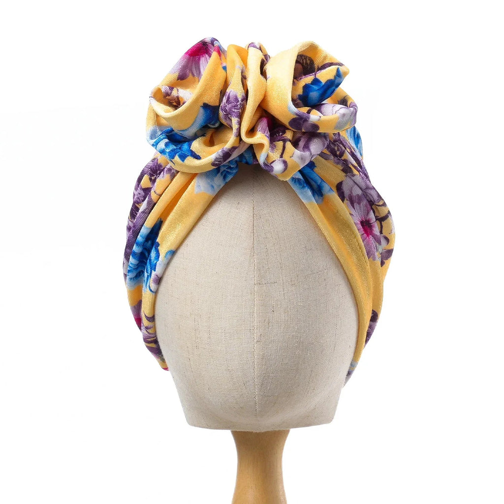 SHOWLU Women's Bohemia Floral Printed Turban Hat, Muslim Hijab Cap with colorful floral design and comfortable fit.