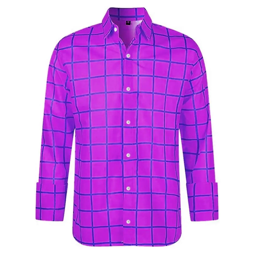 2025 men's casual plaid long sleeve shirt with 3D printed lapel, unisex summer fashion top in vibrant colors.