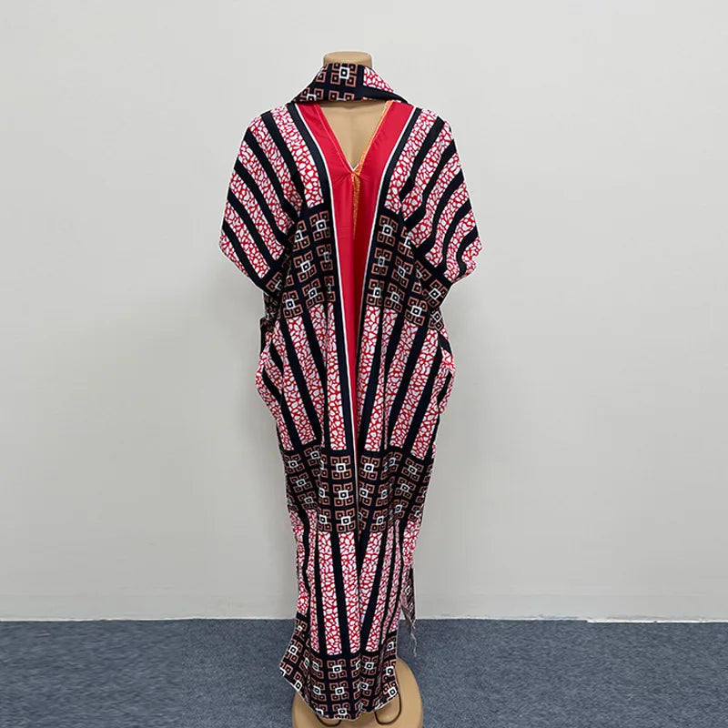 African maxi dress for women featuring traditional Dashiki and Ankara patterns, long gown style with Muslim-inspired design.