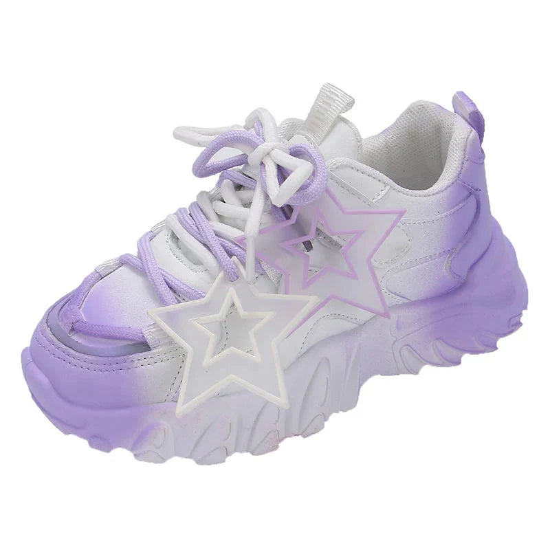 Kids breathable gradient chunky sneakers by SHOWLU with star detail, featuring sporty design and comfortable, breathable material.