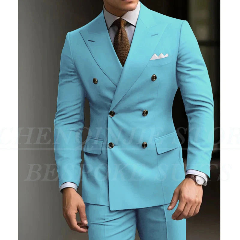 Showlu Fashion men's green slim fit 2-piece suit with formal wedding blazer, tailored for a sleek, modern look.