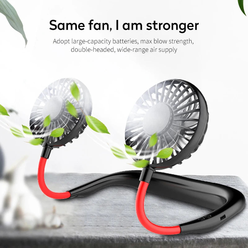 Portable Hanging Neck Fans USB Rechargeable Leafless Mini Air Cooling Fan Air Conditioner Wearable Neckband Fans