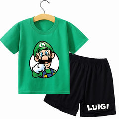 Super Marios Bros Kids Cotton T-shirt Casual Shorts Set Children Short Sleeve Top Anime Print Pants Summer Cartoon Cute Clothing