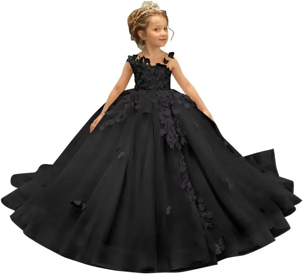 Kingbridal 3D butterfly and flower girl dress by Showlu Fashion Store, featuring tulle lace ball gown for pageants and special occasions.