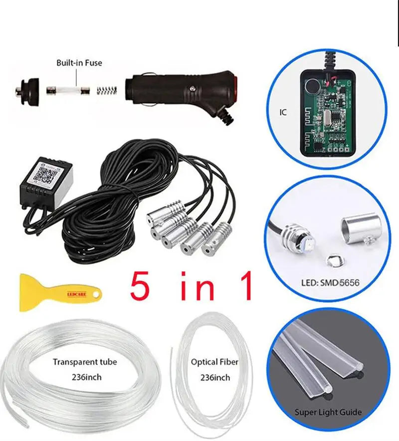 Showlu Smart RGB ambient light strip for car interior with app control and music sync, 12V flexible LED strip lighting.