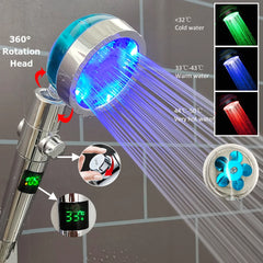 LED Handheld Shower Head Temperature Display Adjustable Pressure