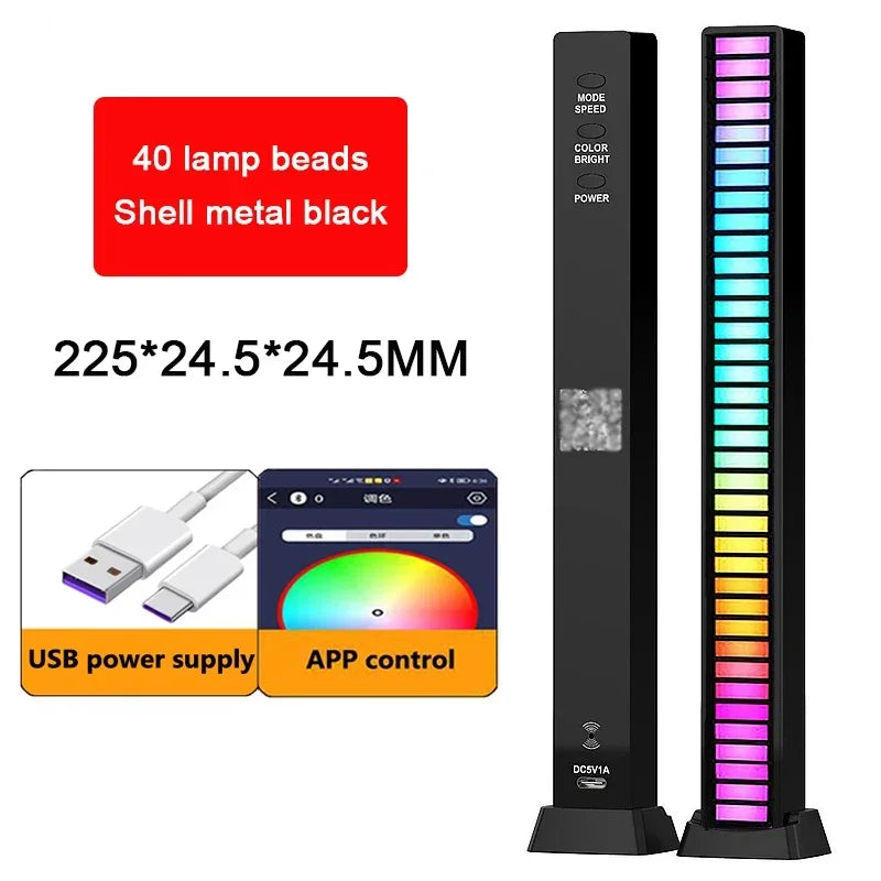 Showlu Smart RGB sound control LED music rhythm light bar displaying colorful light bars reacting to music sounds.