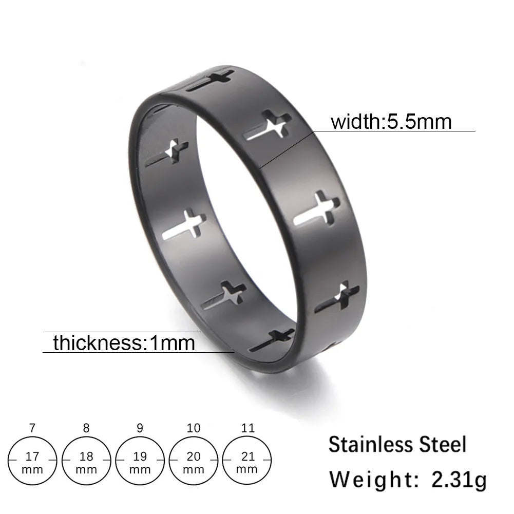 Gothic cross couple ring by Showlu Fashion, stainless steel punk wedding band with detailed gothic cross design for him and her.