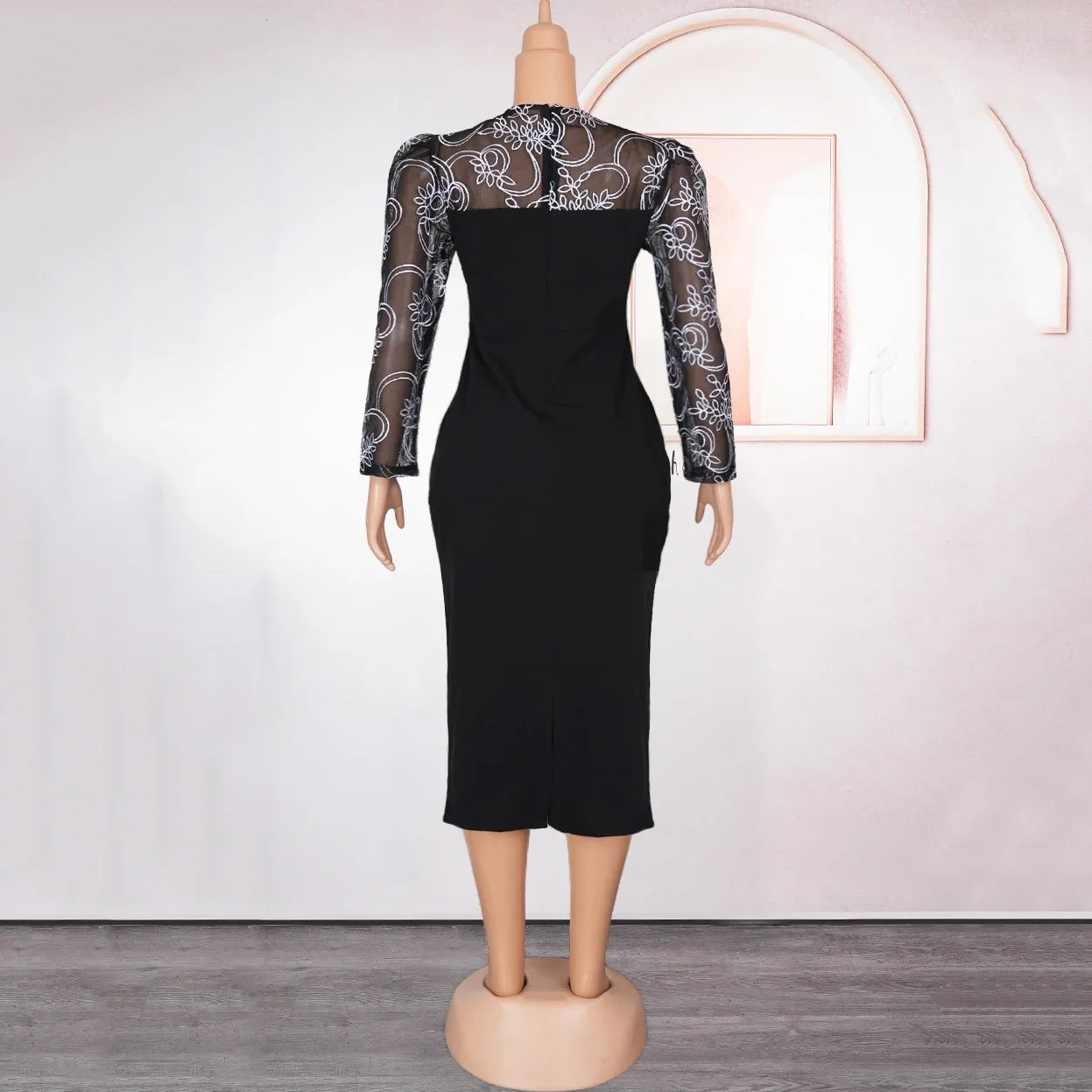Women's diamond-beaded sheath midi dress by SHOWLU FASHION, featuring a fitted bodycon style suitable for work or formal occasions.