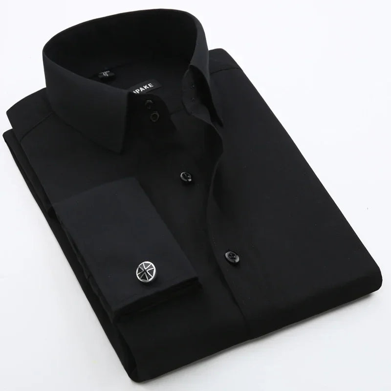 Men's French cufflink shirt long sleeved spring style multi-color collar high collar slim fit collar formal striped shirt