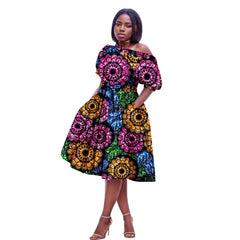 African Ankara Printed Fabric Women's Strapless Loose Dress Sexy Waistband Bubble Sleeve Dress 2425079