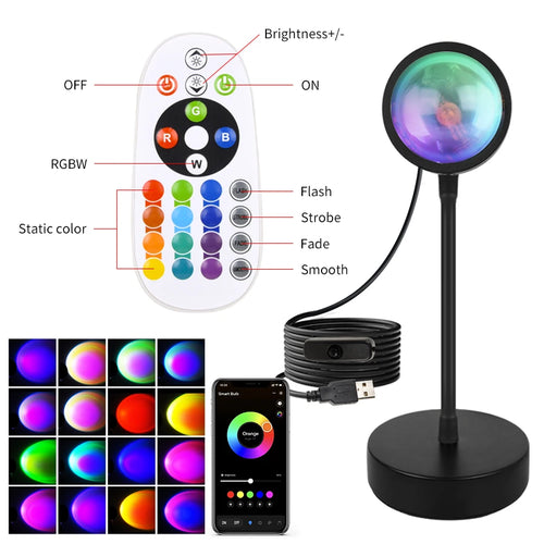 Showlu Smart General aesthetic sunset projection lamp displaying warm sunset colors and decorative lighting on a surface.