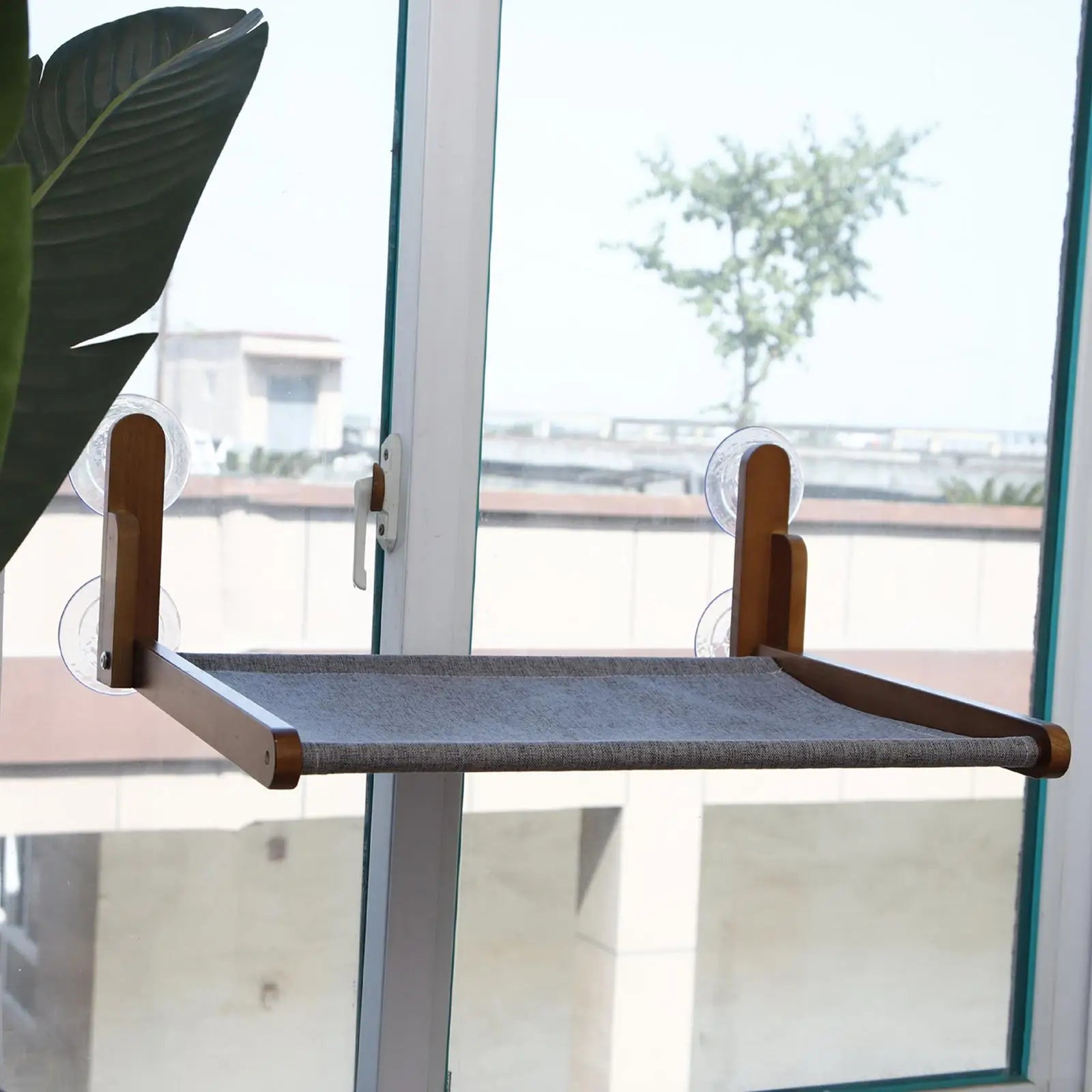 Wooden cat window hammock by Showlu Fashion Store, foldable sunbath perch bed with cozy design for feline relaxation.