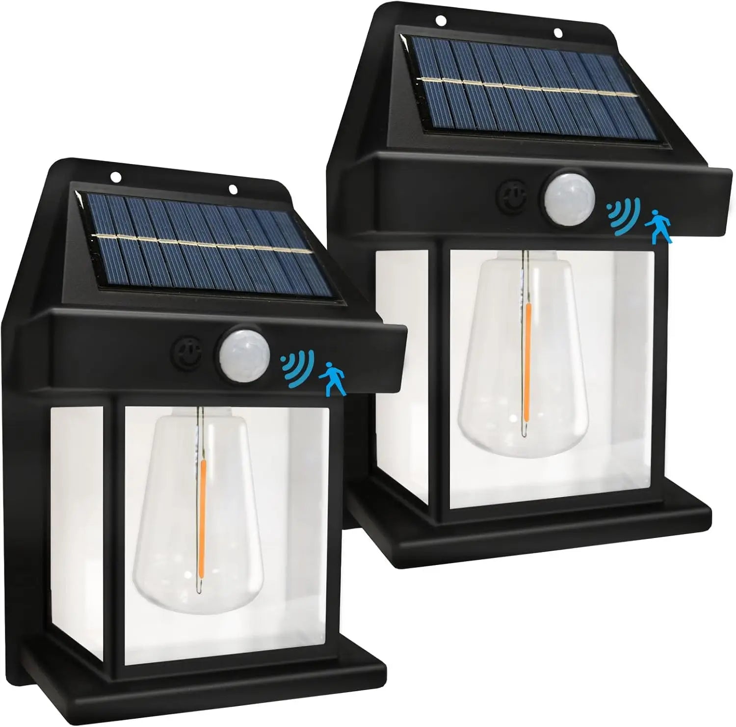 Showlu Smart Solar Motion Sensor Outdoor Wall Light mounted on exterior wall, featuring a sleek design and motion detection sensors.