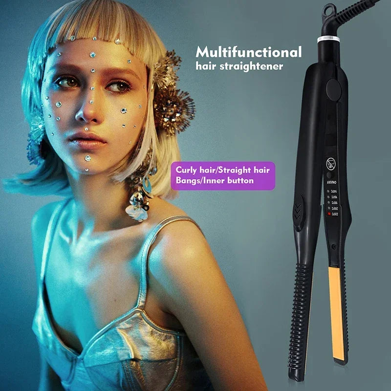 Showlu Smart General mini hair straightener with black handle and ceramic plates for quick, smooth styling.