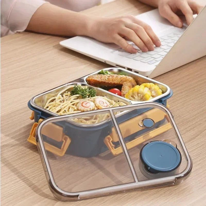 Stainless steel 850ml insulated bento box for kids and adults, with thermos soup container and heating food storage feature