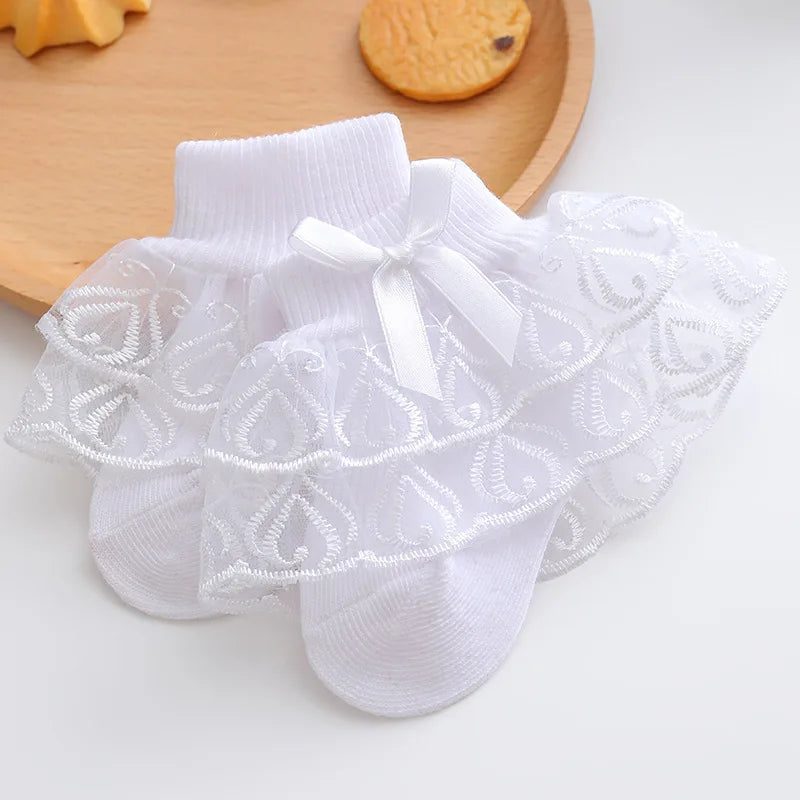 Toddler cotton lace ruffle princess mesh ankle socks in bright candy colors, breathable and lightweight for summer wear.