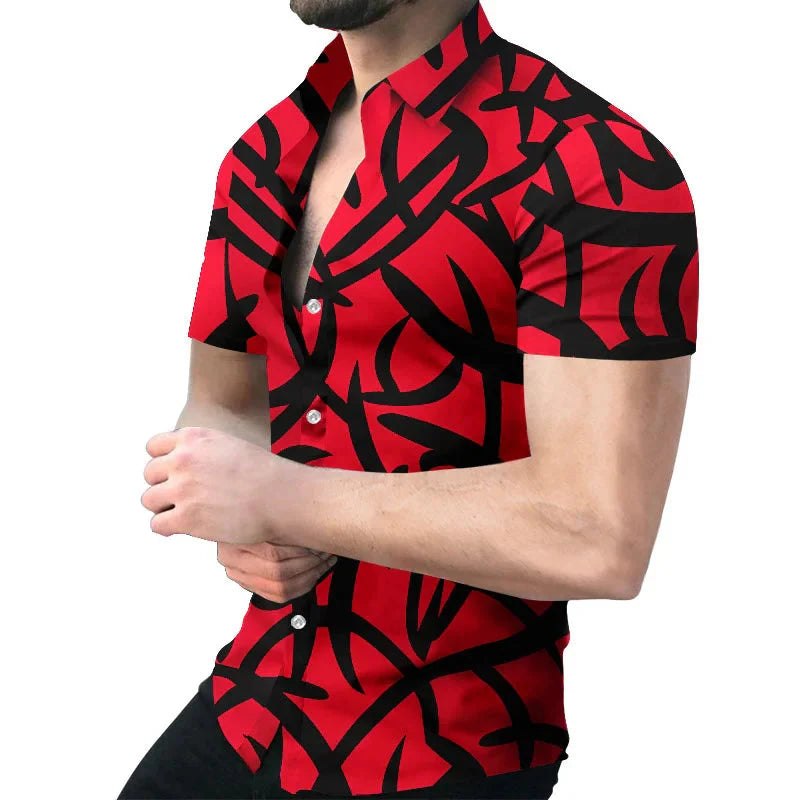 Men's Hawaiian Baroque 3D print short sleeve shirt by SHOWLU FASHION with vibrant tropical design and colorful pattern.