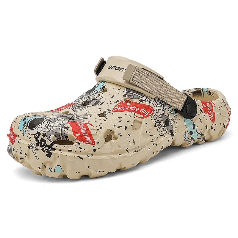Men's garden flat sandals with platform soles, outdoor flip flops, and clogs from Showlu Fashion Store.