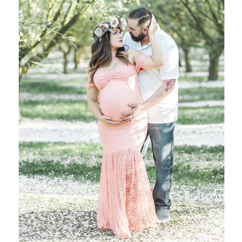 Showlu Fashion lace maternity dress, sexy mermaid pregnancy maxi gown with elegant fit and intricate lace details.