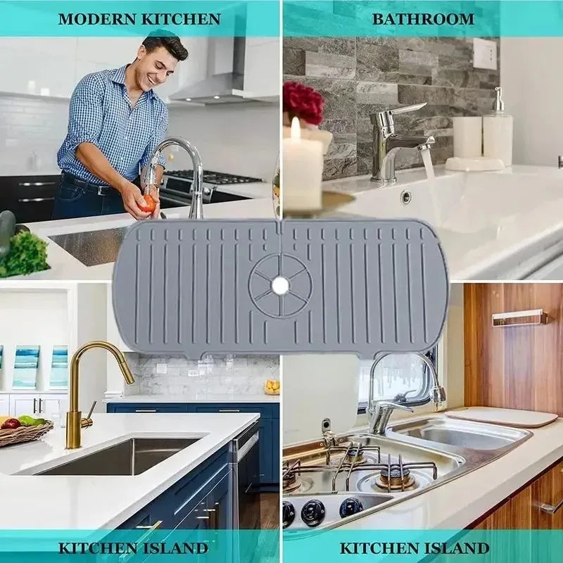 Showlu Smart General silicone faucet splash guard fitting around kitchen sink faucet to prevent water splashes.