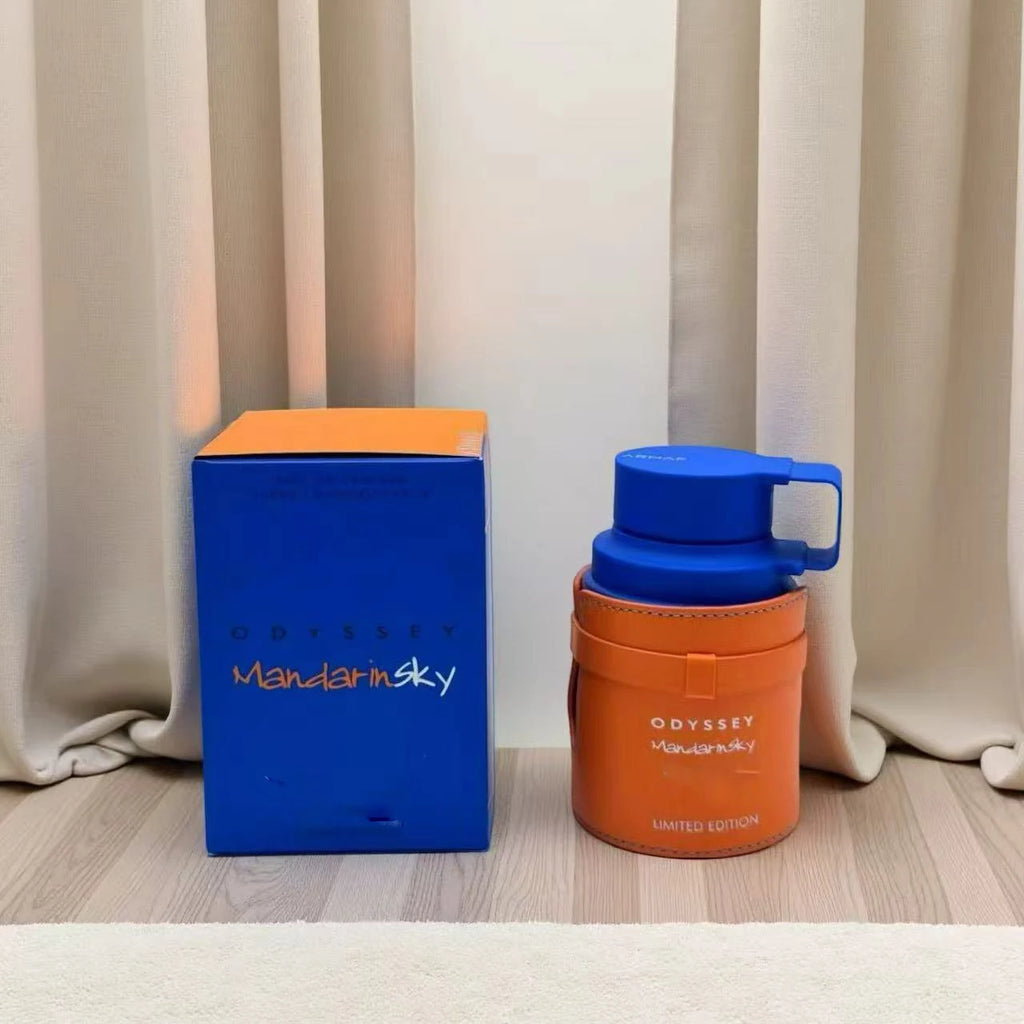 Unisex Armaf Odyssey Mandarin Sky Elixir perfume bottle with a sleek design, 3.4oz size, limited edition fragrance.