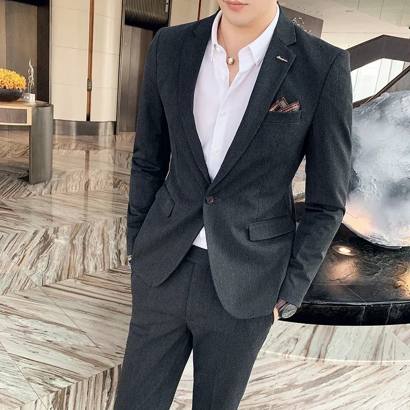 ( Blazer + Pants ) High-end Brand Formal Business Plaid Mens Suit Groom Wedding Dress Solid Color Stage Performance Tuxedo S-7XL SHOWLU FASHION STORE