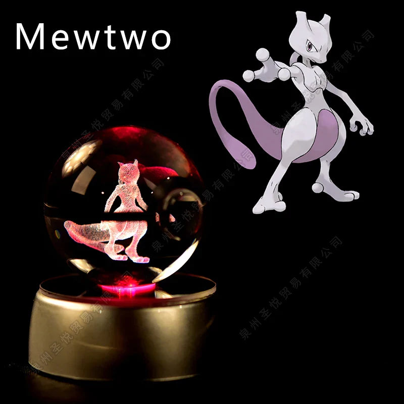 Pokemon 3D crystal ball night light by Miniso featuring LED glass Pokeball lamp illuminated in a dark setting