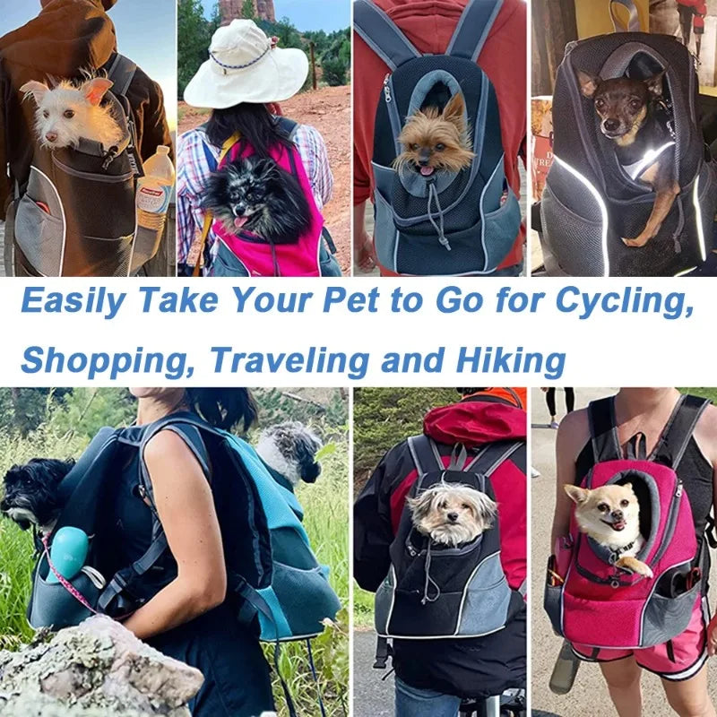 Showlu breathable nylon dog backpack carrier with reflective strips, designed for comfortable pet travel and safety.