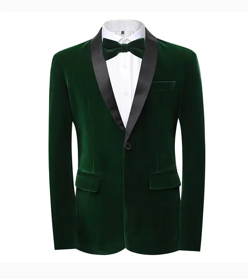 Men's velvet slim fit tuxedo from Showlu Fashion, featuring a stylish 2-piece suit set with tailored blazer and matching trousers.