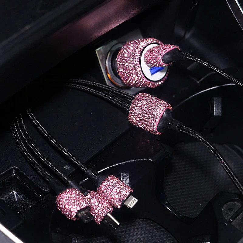Diamond car charger with dual USB ports and safety hammer from SHOWLU FASHION STORE, designed for fast charging in vehicles.