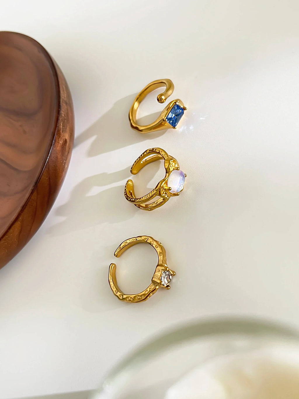 Vintage moonstone zircon open ring by SHOWLU FASHION STORE, gold-plated stainless steel with elegant design and sparkling gemstones.