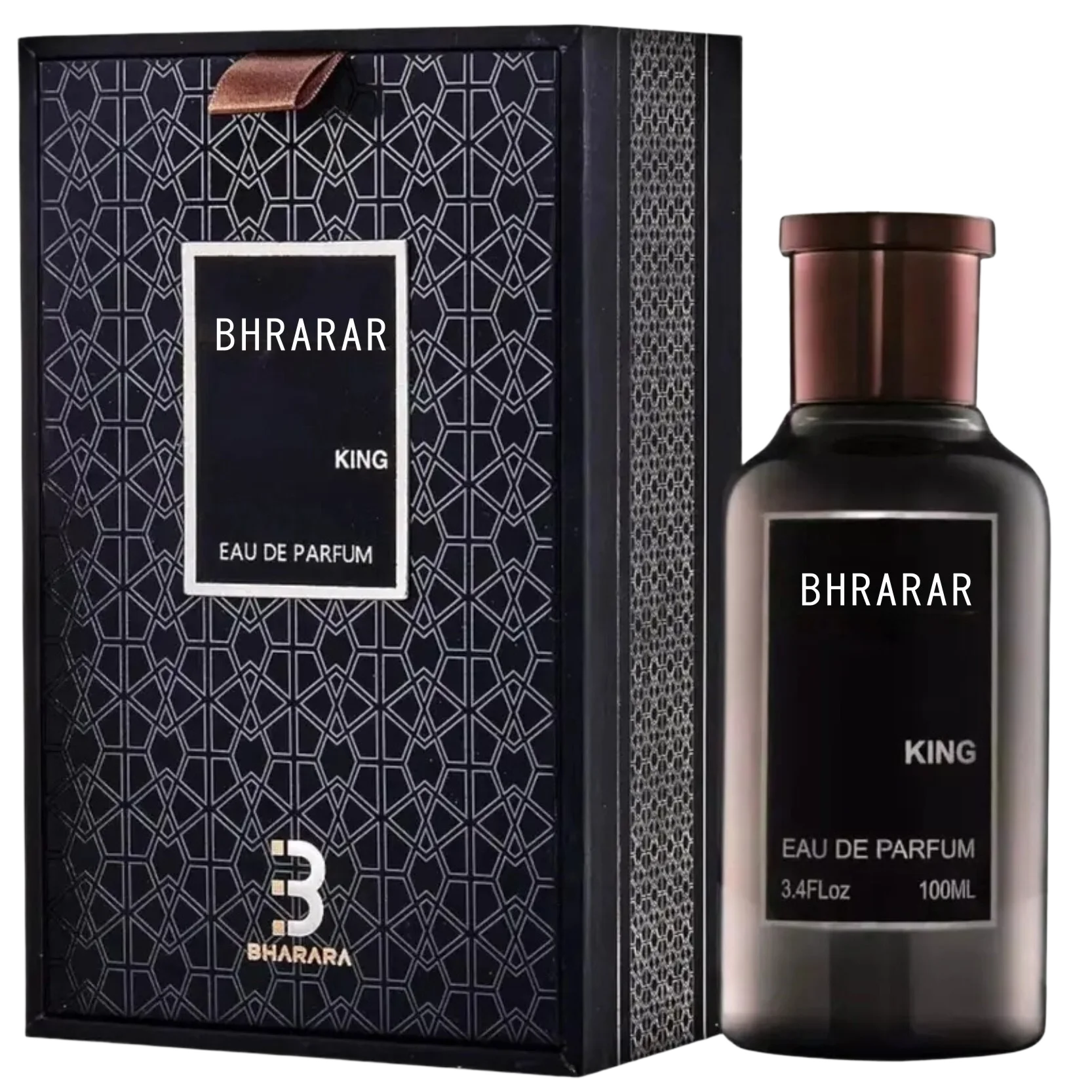 Bharara King Men's Eau de Parfum 3.4oz bottle featuring citrus and musk fragrance in a sleek design
