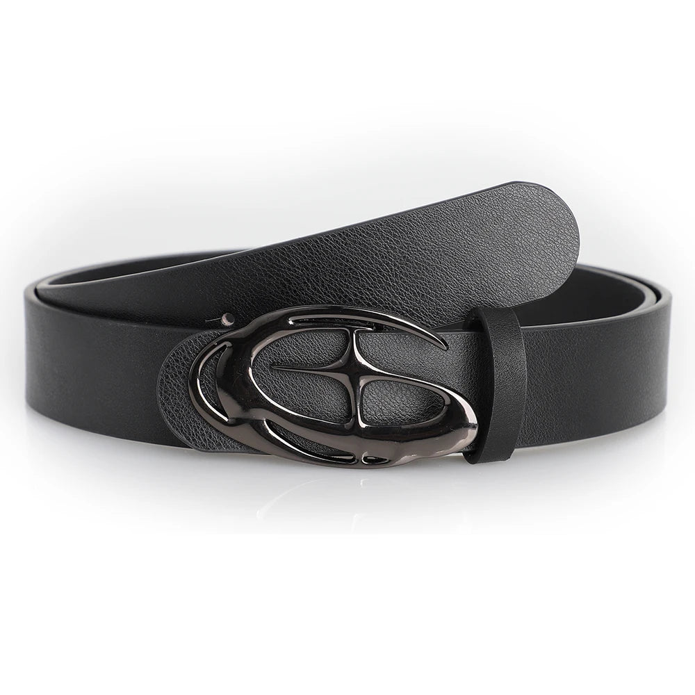Stylish geometric alloy needle buckle fashion punk belt for men and women, featuring a neutral waist design and trendy accessory style.