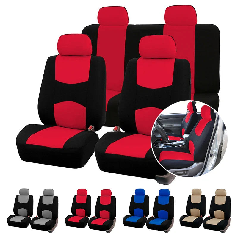 Universal car seat covers set by SHOWLU FASHION STORE, 9-piece polyester cloth covers for front and back seats.