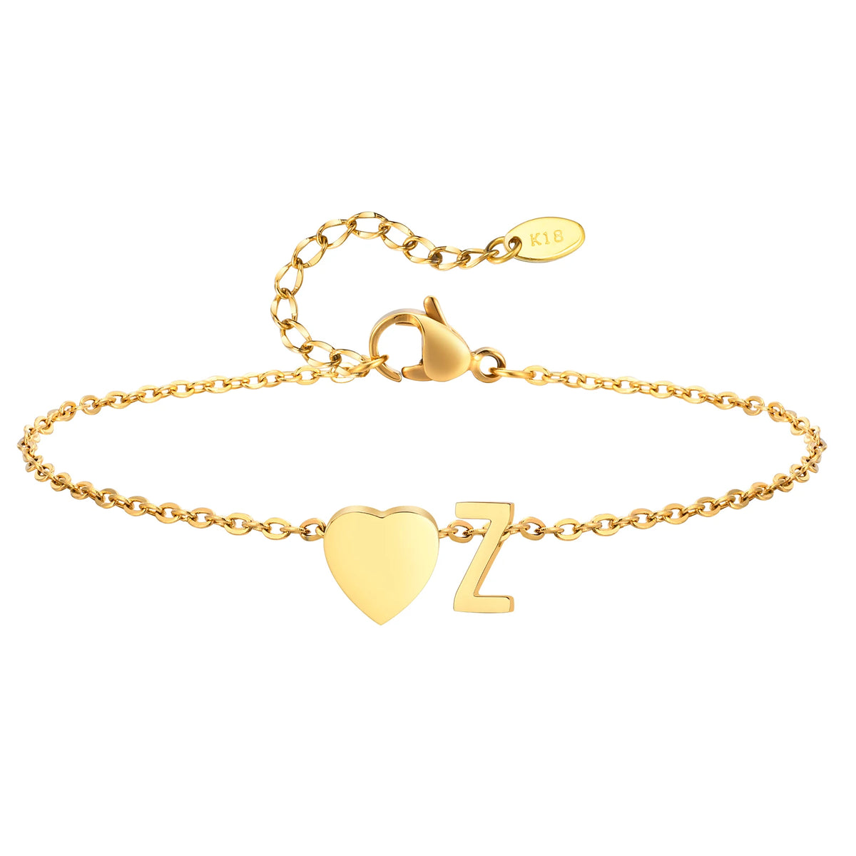 Women’s stainless steel heart initial anklet bracelet with adjustable beach jewelry design featuring personalized name foot chain.