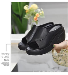 New Women Sandals Women Slippers Black Wedge Platform Open Toe Women Orthopedics Thick Bottom Beach High Heels Slides