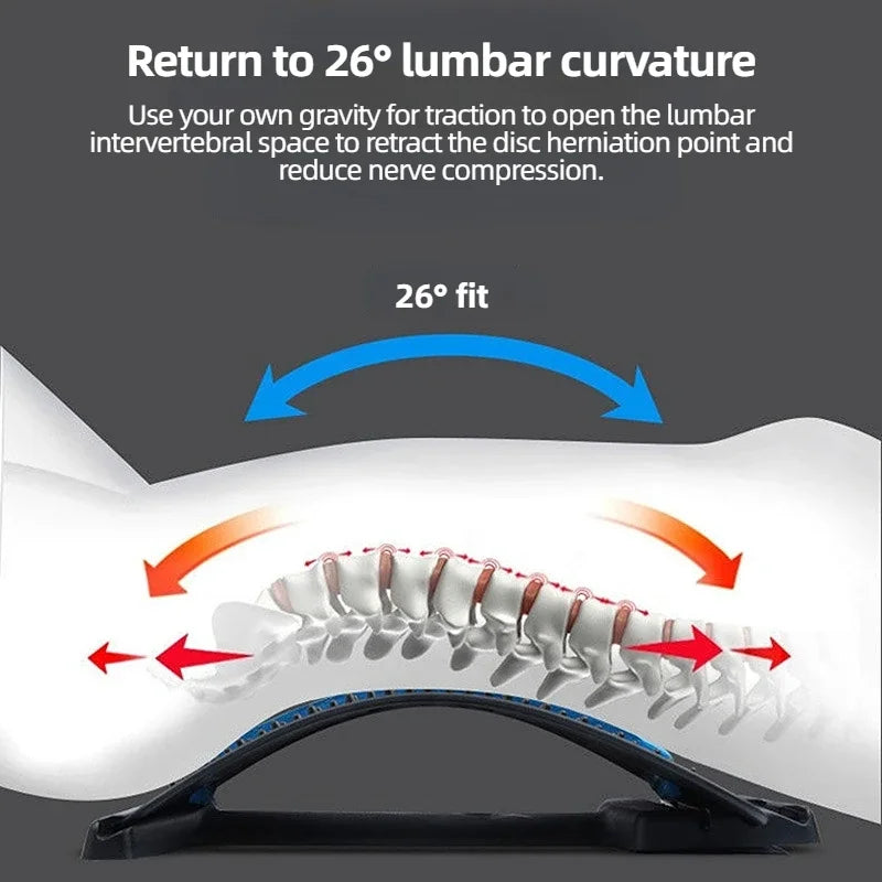 Adjustable CAMMUO Multi-Level Back Stretcher and Lumbar Spine Massager for lower back pain relief and spinal alignment.