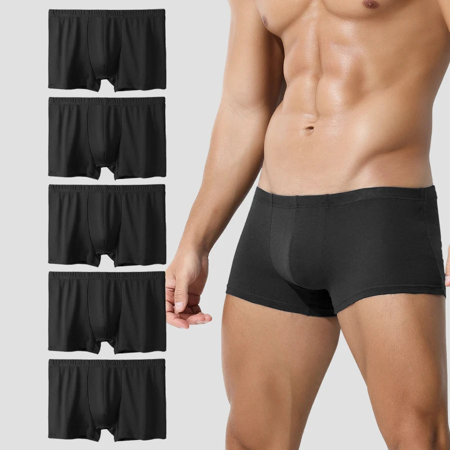 Showlu men's cotton boxer shorts in a set of five, lightweight and breathable summer underwear with a comfortable fit.