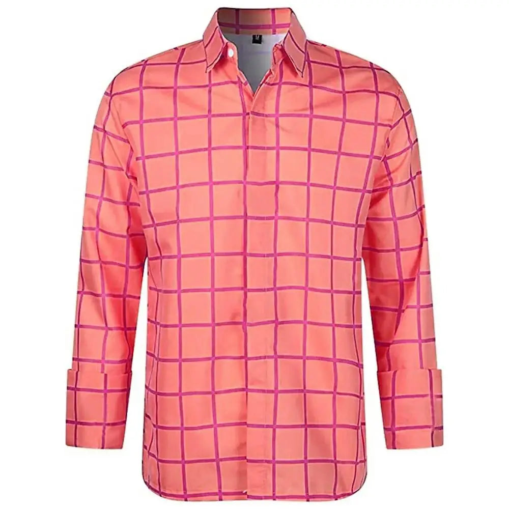 Men's and women's casual plaid long sleeve shirt with 3D print, summer unisex fashion top, featuring a lapel collar from Showlu Fashion Store.